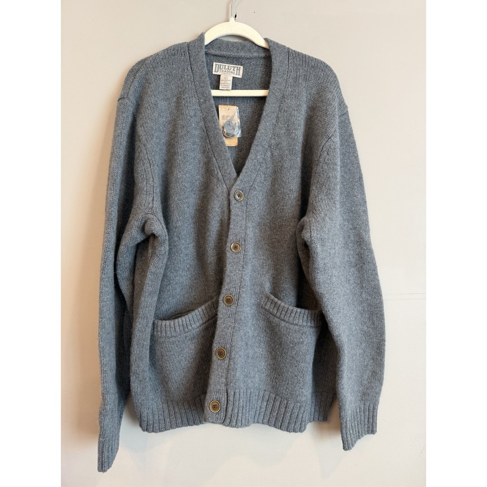 NEW Duluth 100% Wool Elbow Patches Grey Cardigan Men's XXL